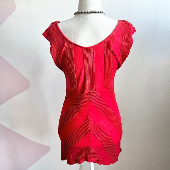 Vintage Red Textured Babydoll Top, 2000s Fairycore Boho Coquette Large - Picture 3 of 7